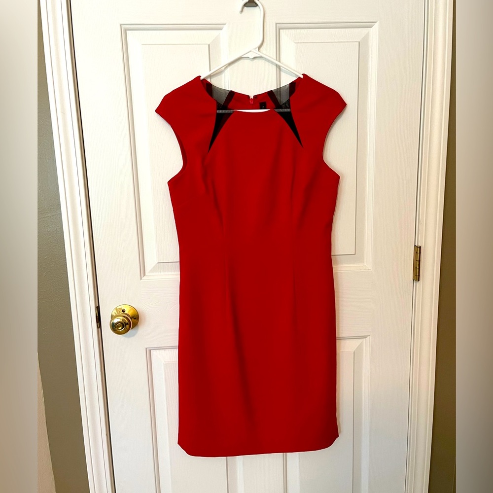 Festive Red Dress with Black Mesh Inserts